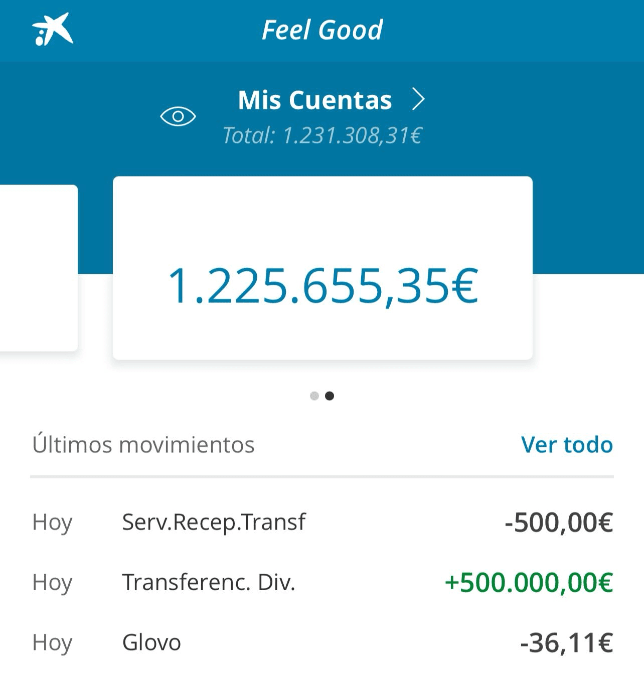 Captura de cuenta bancaria con más de un millón de euros